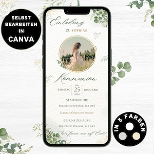 Einladung Kommunion zum Versenden per WhatsApp Einladung Erstkommunion Digital Neutral Foto Personalisierbar eCard Einladung Konfirmation