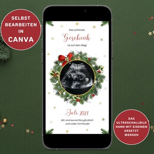 Baby-Ankündigung Weihnachten Digital Versenden per Whatsapp Personalisierbar Schwangerschaft Verkünden Social Media Baby Überraschung Canva