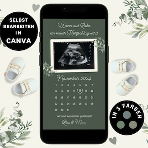 Digital Schwangerschaft Verkünden zum Versenden per WhatsApp Personalisierbar Neutral Schwangerschaft Ankünden Digital Baby Ankündigung Grün