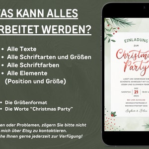 May include: A customizable Christmas party invitation template with a green and red watercolor background. The text reads "Christmas Party" in red script font. The invitation includes details such as the date, time, and location of the party.