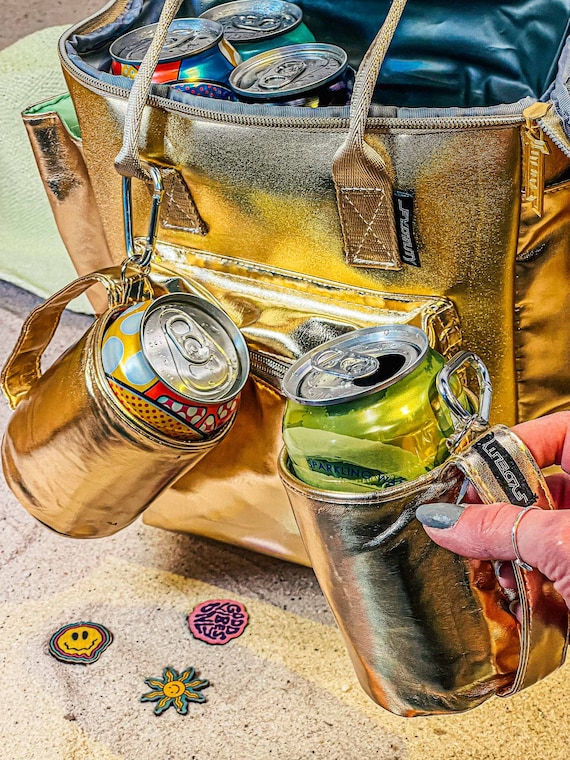 Külzee™ Handle Can Cooler | Can Cooler Sleeve | Beer Can Coolers | Beach Can Holder | Insulated Can Cooler | Vegan Leather | Gold