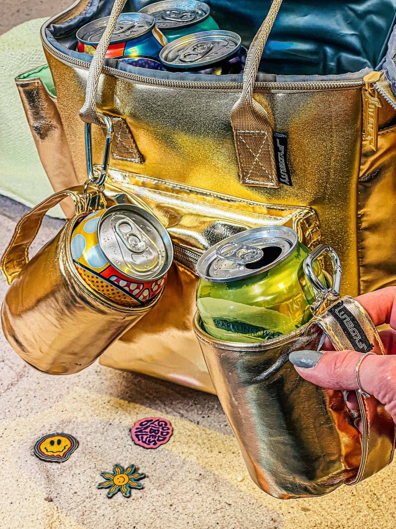 Külzee™ Handle Can Cooler | Can Cooler Sleeve | Beer Can Coolers | Beach Can Holder | Insulated Can Cooler | Vegan Leather | Gold image 1