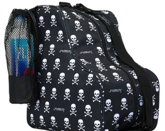 Skull Skate Bag Made w/ Recycled rPET | Retro Crossbody Roller Skate Bag for Women | Eco Black Rollerskate Bag | Cute Bag for Rollerskates