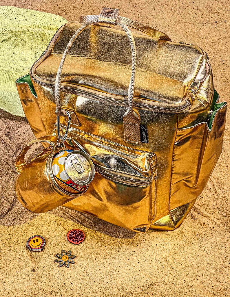 Külzee™ Handle Can Cooler | Can Cooler Sleeve | Beer Can Coolers | Beach Can Holder | Insulated Can Cooler | Vegan Leather | Gold image 7