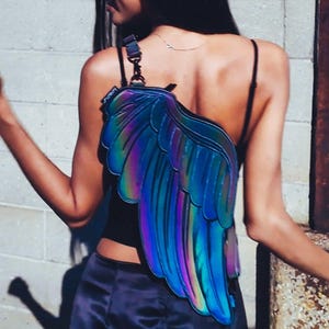 Women’s Butterfly Wing Backpack - Black and Purple Sapphire Moth Backpack - Restyle main image 4