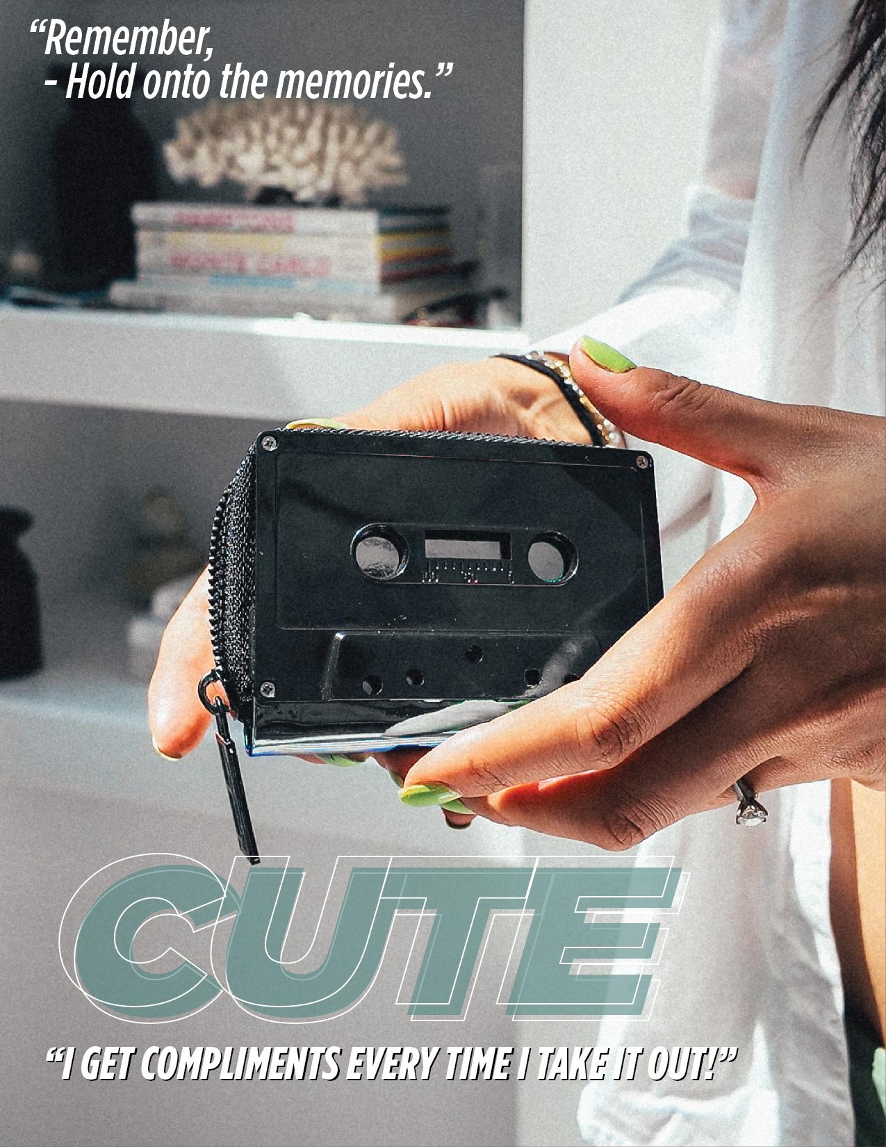 Fydelity Cute Wallet- 80s Retro Cassette Tape Wallet | Small Black Womens Wallet | DIY Gift for Her | Make a Mixtape Wallet & Personalize It