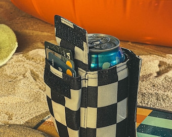 Külwap™ Can Cooler Wrap Wallet | Can Cooler Sleeve w/ Stash Pocket | Beach Can Holder | Insulated Can Cooler  Recycled rPET | XL Check