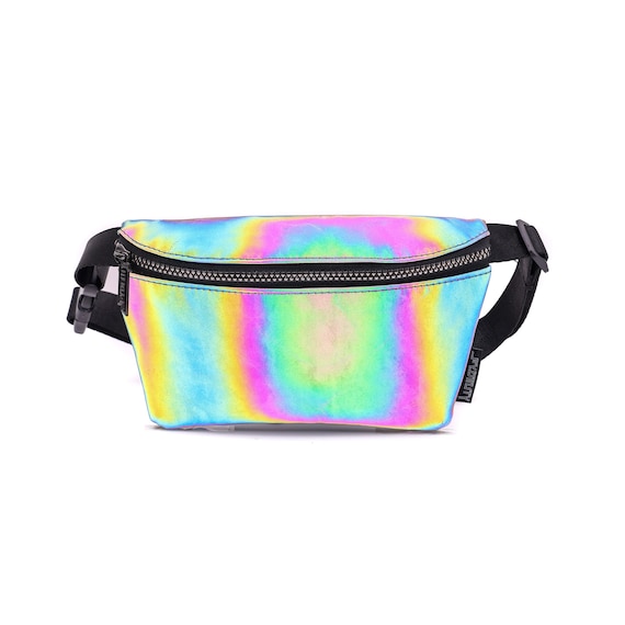 Small Fanny Pack Crossbody Bag | Slim Travel Waist Bag | Cute Festival Belt Bag | Hip Trendy Gift for Rave Holographic | Reflective Rainbow