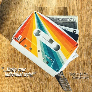 Monedero bonito Fydelity: monedero con diseño de casete retro de los años 80 / Monedero pequeño con diseño de arcoíris para mujer / Regalo DIY para ella / Crea un monedero con diseño de casete y personalízalo