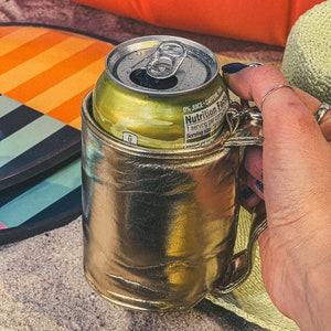 Külzee™ Handle Can Cooler | Can Cooler Sleeve | Beer Can Coolers | Beach Can Holder | Insulated Can Cooler | Vegan Leather | Gold image 5