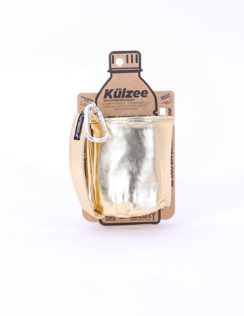 Külzee™ Handle Can Cooler | Can Cooler Sleeve | Beer Can Coolers | Beach Can Holder | Insulated Can Cooler | Vegan Leather | Gold image 2
