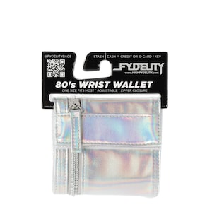 Cartera de pulsera Fydelity para 4 mujeres / Cartera de pulsera estilo años 80 / Monedero pequeño y lindo oculto con cremallera / Plata láser metalizada