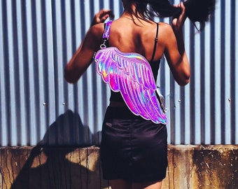 Wing Backpack | Wing Clutch Bag | Wings Quiver Shoulder Bag | Rave Accessories | Festival Accessories | Y2K Cute Rave Outfit | Laser Purple