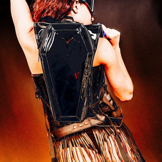 FYDELITY- Black Coffin Bag | Goth Halloween Coffin Backpack  display picture 3