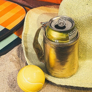 Külzee™ Handle Can Cooler | Can Cooler Sleeve | Beer Can Coolers | Beach Can Holder | Insulated Can Cooler | Vegan Leather | Gold image 3