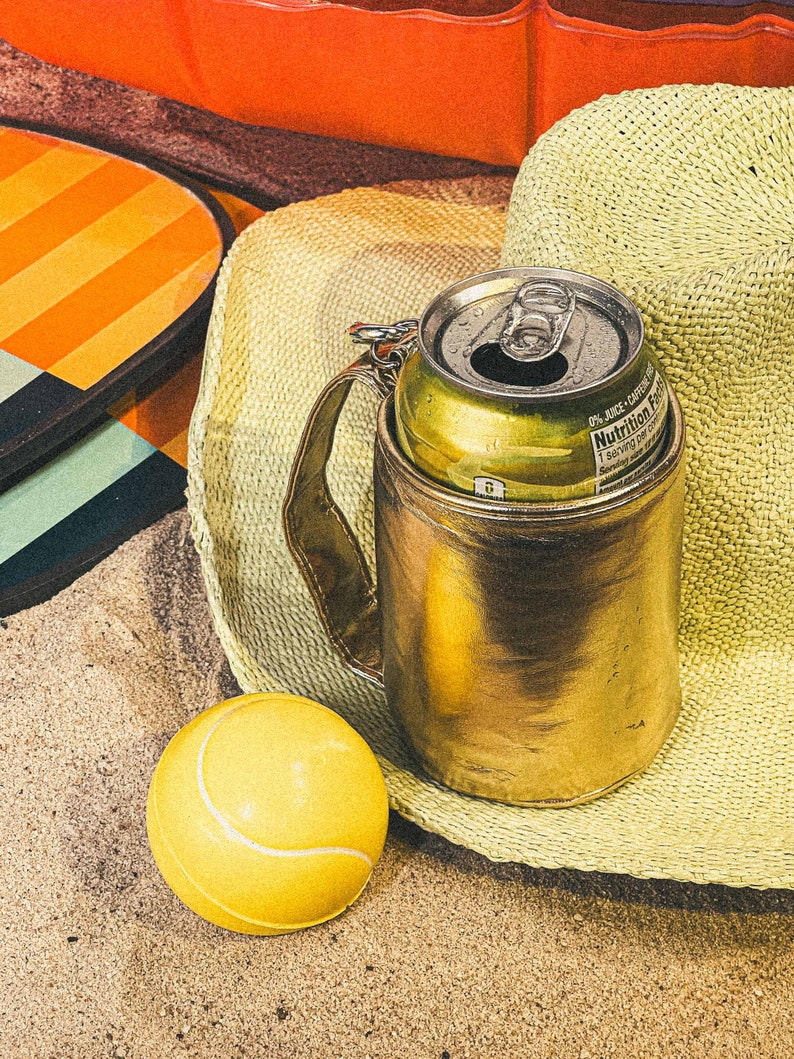 Külzee™ Handle Can Cooler | Can Cooler Sleeve | Beer Can Coolers | Beach Can Holder | Insulated Can Cooler | Vegan Leather | Gold image 3
