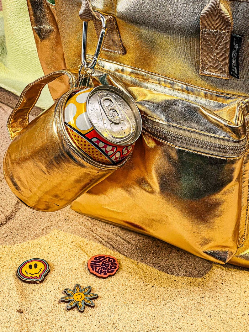 Külzee™ Handle Can Cooler | Can Cooler Sleeve | Beer Can Coolers | Beach Can Holder | Insulated Can Cooler | Vegan Leather | Gold image 6