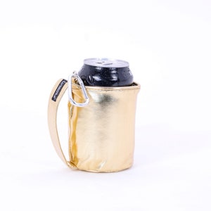 Külzee™ Handle Can Cooler | Can Cooler Sleeve | Beer Can Coolers | Beach Can Holder | Insulated Can Cooler | Vegan Leather | Gold image 4