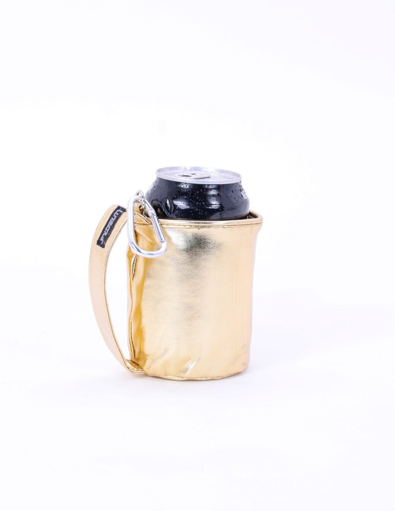 Külzee™ Handle Can Cooler | Can Cooler Sleeve | Beer Can Coolers | Beach Can Holder | Insulated Can Cooler | Vegan Leather | Gold image 4