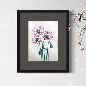 Arte de pared A4 con dibujo de papel a lápiz de color de flores silvestres