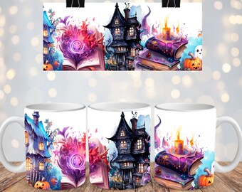 Halloween Mug, Wrap Design, Witch Mug, Halloween Mug Wrap, Witch Mug Design, Haunted House Mug PNG