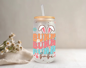 16 oz Libbey Bunny Tumbler, Easter Glass Wrap, Easter Tumbler PNG, Easter Sublimation, Easter Can Glass PNG