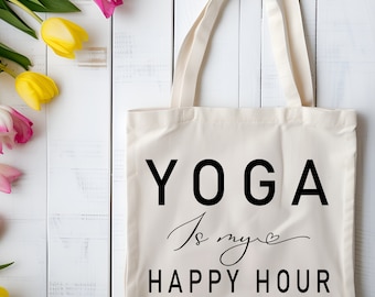 Yoga SVG PNG, Yoga è il mio happy hour SVG, borsa della spesa, borsa in tela di cotone, borsa a tracolla, download istantaneo, uso commerciale