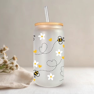 Bee floral can wrap, Honybees Libbey Tumbler, Bee SVG files for cricut, Bee Glass Can Wrap, Bee Libbey 16oz, Honeybee floral wrap