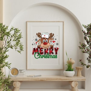 Merry Christmas Reindeer SVG PNG, Nurse Png, Christmas SVG, Christmas Clipart, Retro Christmas PNG, Digital Download, Christmas Sublimation