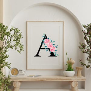 monogram initials, wedding decor png, botanical art, floral alphabet png, card making, watercolor floral png, floral letter monogram