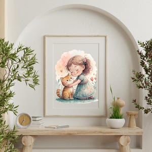 High-quality JPG, Paper Crafts, Junk Journal, Scrapbooking, Instant Download, Girl with Cat Clipart, Cute Cat PNG