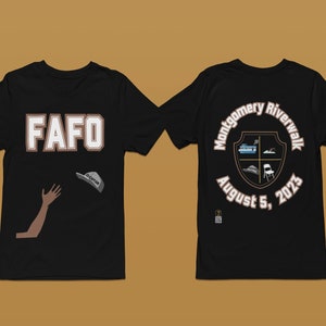 T-shirt nera Hat Toss, t-shirt Montgomery alabama Brawl, camicia fluviale da combattimento, slamma alabama, sedia pieghevole, cappello di sicurezza, fadesgiving