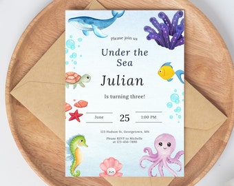 Under the Sea Birthday Invitation: Editable Kids Party Invite (Digital Download)