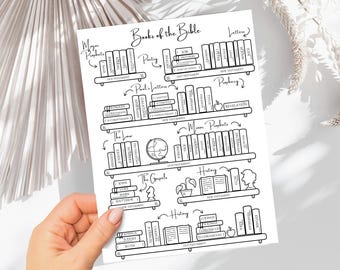 Bible Reading Checklist: Bookshelf Coloring Page (Instant PDF Download)
