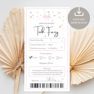 Printable Tooth Fairy Note, Editable Tooth Fairy Receipt Template Printable, Losing Teeth, Milestone, Certificate, Realistic Letter For Girl