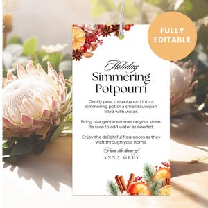 Etichetta stampabile per pot-pourri di Natale, etichetta per pentola a fuoco lento autunnale, etichetta regalo con profumo di pot-pourri a fuoco lento per le feste modificabile, fornello personalizzato