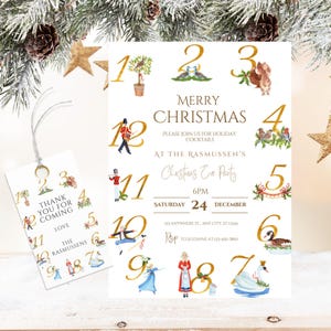 12 dagen kerstfeestuitnodiging, Carol Holiday Invite, feestelijke evenementkaart, bewerkbare seizoensgebonden kerstbijeenkomst, aangepaste cocktailavond