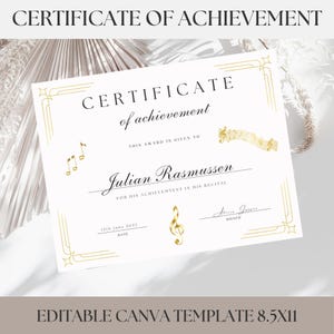 Musikpreis EDITIERBAR, Leistungsbescheinigung, Andenken, Meilenstein zum Ausdrucken, Mädchen, Jungen, Kinderbelohnung, Musiklehrer für das Recital, Canva