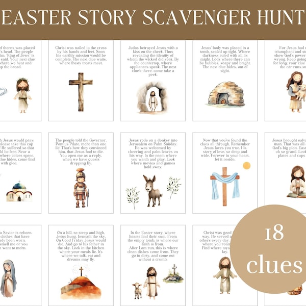 Christian Easter Story Scavenger Hunt, Christ & Bible Indoor Activity for Kids, Religious Treasure Hunt, True Meaning of Easter Clues, Jesus