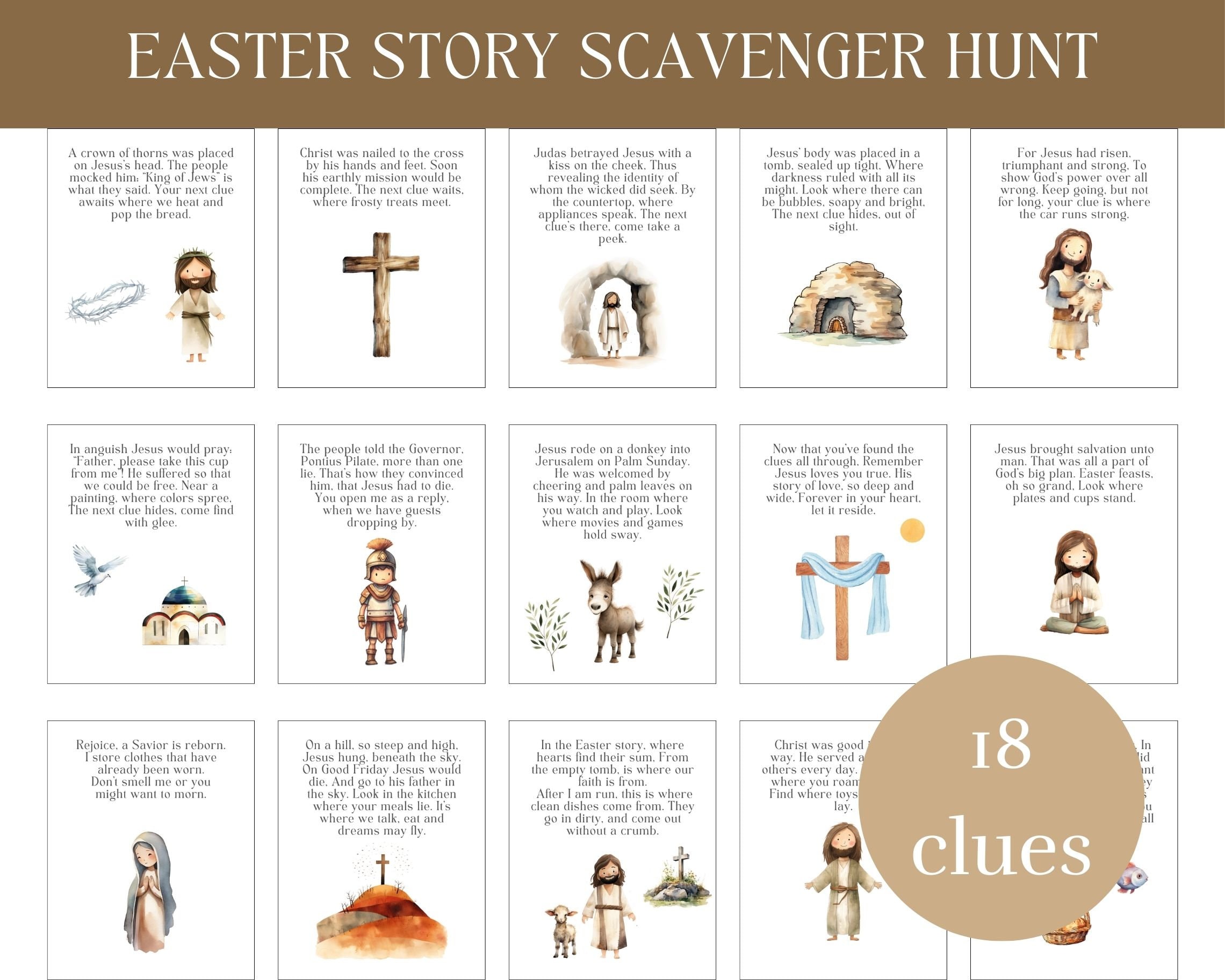 Christian Easter Story Scavenger Hunt, Christ & Bible Indoor Activity for Kids, Religious Treasure Hunt, True Meaning of Easter Clues, Jesus