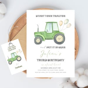 Invitación para fiesta de cumpleaños de niños, tractor, invitación de cumpleaños, plantilla editable Canva, cualquier edad, niño niña, imprimible, tema de granja, campo y corral