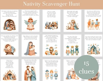 Christian Nativity Story Scavenger Hunt, Instant Download, Fun & Easy Indoor Activity for Kids, Bible Jesus Treasure Hunt, Christmas Clues