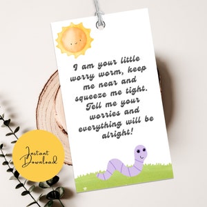 Etiqueta imprimible Gusano de preocupación, Tarjetas para gusanos de ganchillo, Gusanos de telar, Etiqueta de poema de Gusano de preocupación para bolsos, Preocupación, Favor de los niños, TDAH, Ansiedad