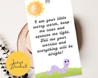 Afdrukbaar Worry Worm-gedicht Tag: angstkaarten voor kinderen (pdf)