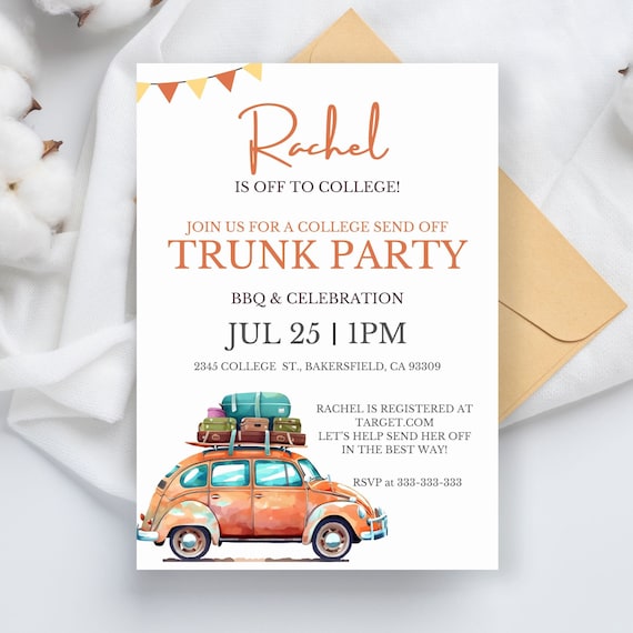 College Send Off Invitation: Trunk Party BBQ (Editable Canva Template)