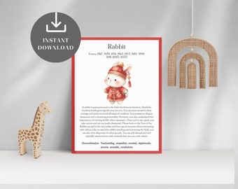 Rabbit Zodiac Poster: Chinese New Year Nursery Decor (PDF)