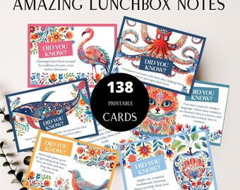 Notas educativas para la lonchera: 138 tarjetas con datos curiosos (imprimibles)