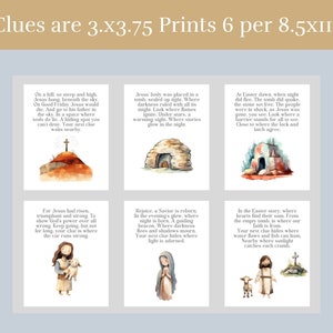 May include: Six watercolor illustrations depicting scenes from the Easter story. Each illustration features a different scene, including Jesus on the cross, the empty tomb, and Jesus appearing to his disciples. The illustrations are surrounded by text that describes the scene.
