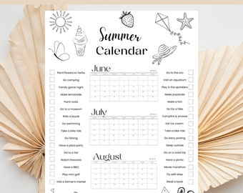 Printable Summer Calendar 2024: Family Bucket List (Canva Template)