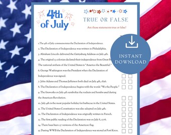 4th of July Trivia Game: USA History, Fun for All Ages (PDF Downloadable)